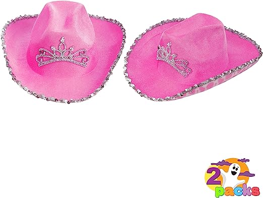 Pink Tiara Felt Cowboy Hats, 2 Pack