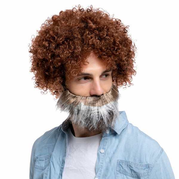 Brown Afro Wig with Beard - Adult