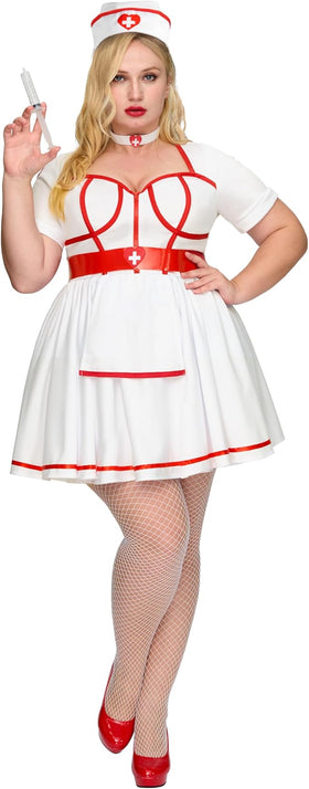 Women Plus Size Halloween Costumes, White Nurse