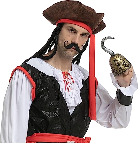 Pirate Hat with Hook & Mustache Cosplay Kit - Child