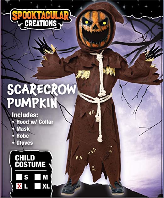 Scary Scarecrow Pumpkin Costume w/Pumpkin Mask for Kids