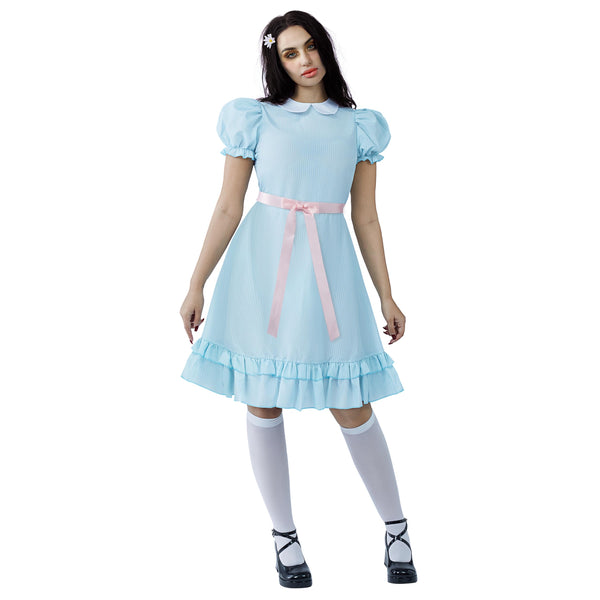 Blue Puff Sleeve Creepy Doll Dress for Women