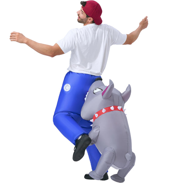 Inflatable Dog Costumes for Adults, Biting By a Gray Bulldog