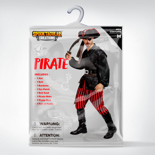 Adult Men Dark Pirate Costume for Halloween, Black