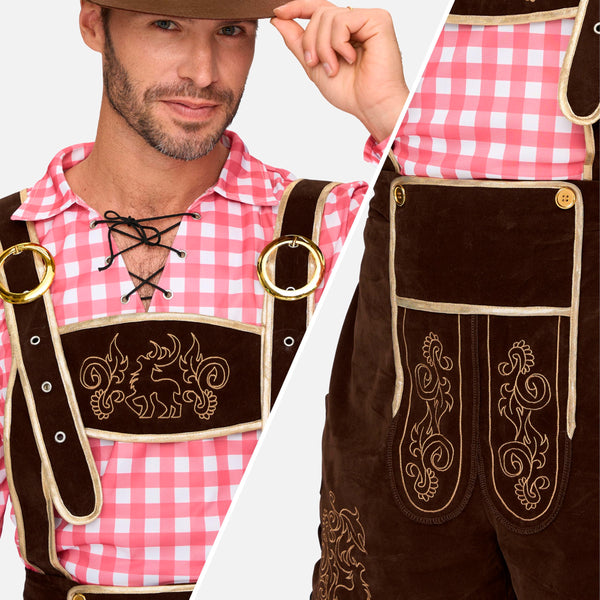 Men Lederhosen Oktoberfest Outfit Costume, Red