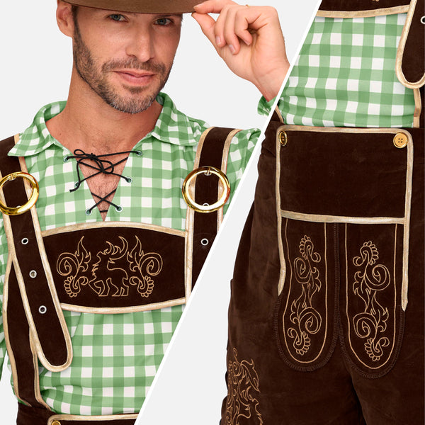 Men Lederhosen Oktoberfest Outfit Costume, Green