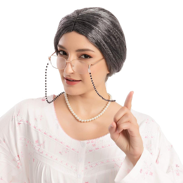 Straight Granny Wig Cosplay Kit Accessories