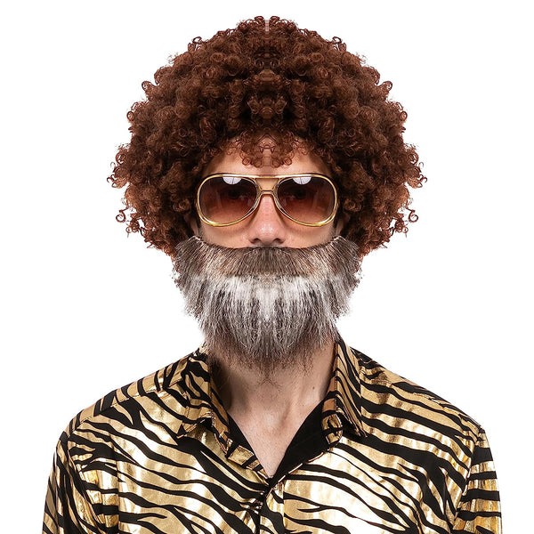 Brown Afro Wig with Beard - Adult