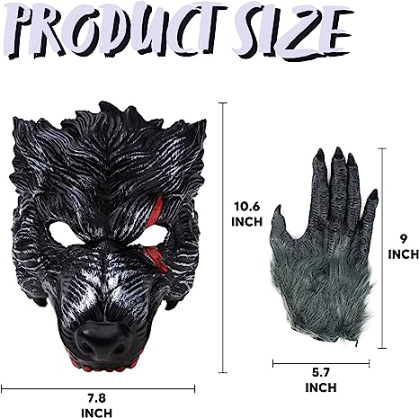 Realistic Werewolf Mask Big Bad Bloody Howling Wolf Cosplay Costume with Bloodstains Include Gloves - Adult