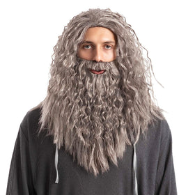 Men Grey Wizard Wig with Beard Cosplay- Adult