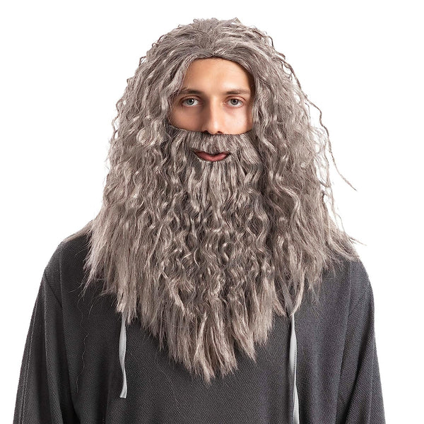 Men Grey Wizard Wig with Beard Cosplay- Adult
