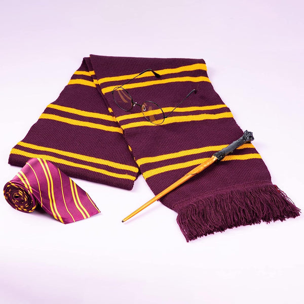 Wizard costume accessories set with glasses, tie, wand and scarf