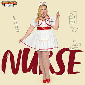 Women Plus Size Halloween Costumes, White Nurse
