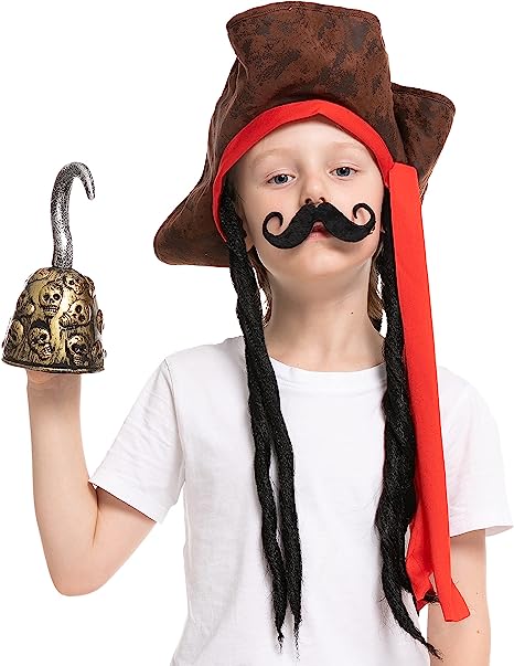 Pirate Hat with Hook & Mustache Cosplay Kit - Child