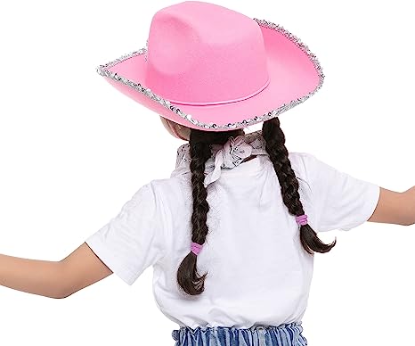 LED Pink Cowboy Hat with 3 Bandanas for Cosplay