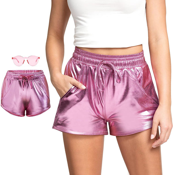 Women Metallic Shorts - Pink
