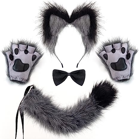 Wolf Fox Tail Accessories Set - Adult - Gray