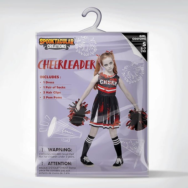 Halloween Cheerleader Costume for Girls, Kids Zombie Cheerleader Outfit
