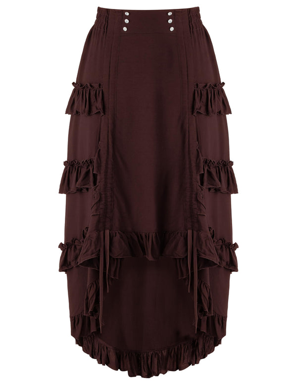 Women Steampunk Mullet Skirt Costume-Brown