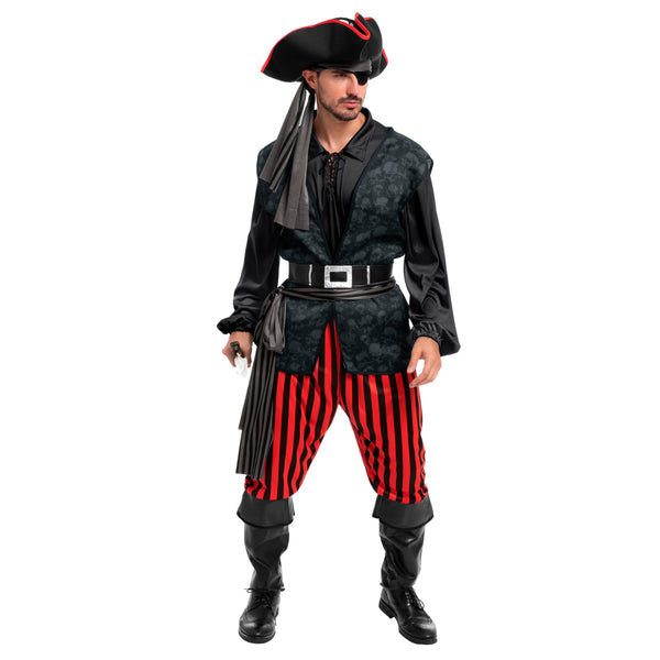 Adult Men Dark Pirate Costume for Halloween, Black
