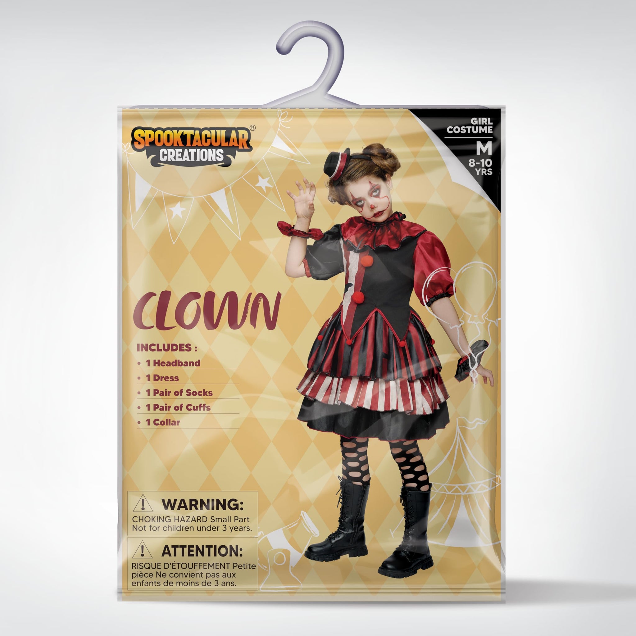 Costume Da Clown Spaventoso Per Bambina 7 Pezzi - Vestito Halloween Per Ragazze Con Gonna, Guanti, Calze E Accessori - Taglie S (3-4), M (5-6), L (7-8)