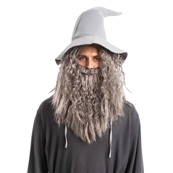 Men Grey Wizard Wig with Beard Cosplay- Adult