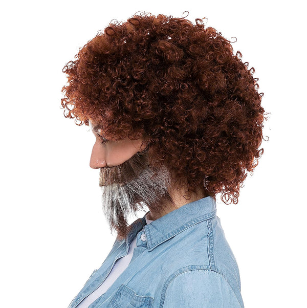 Brown Afro Wig with Beard - Adult