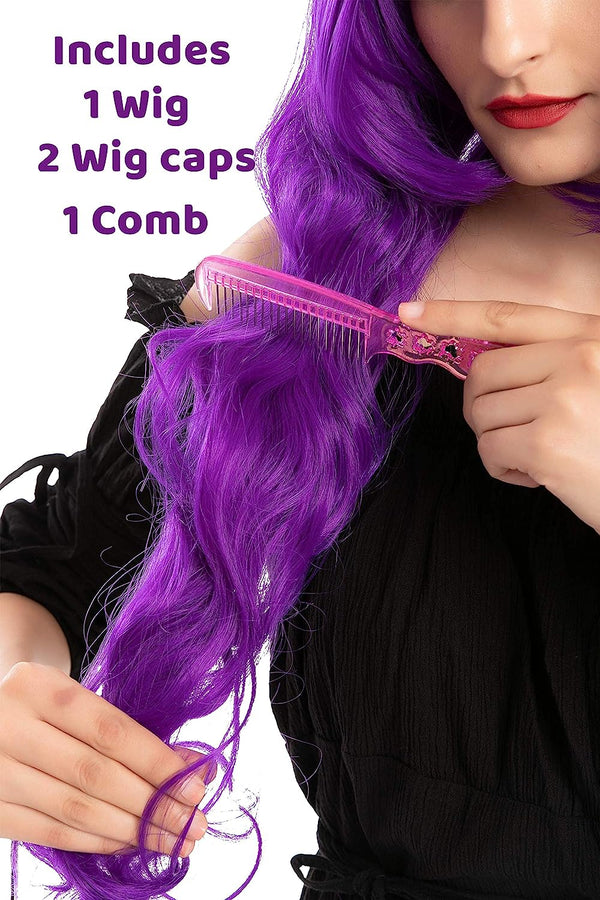 Women Long Purple Curly Wig Cosplay Kit - Adult