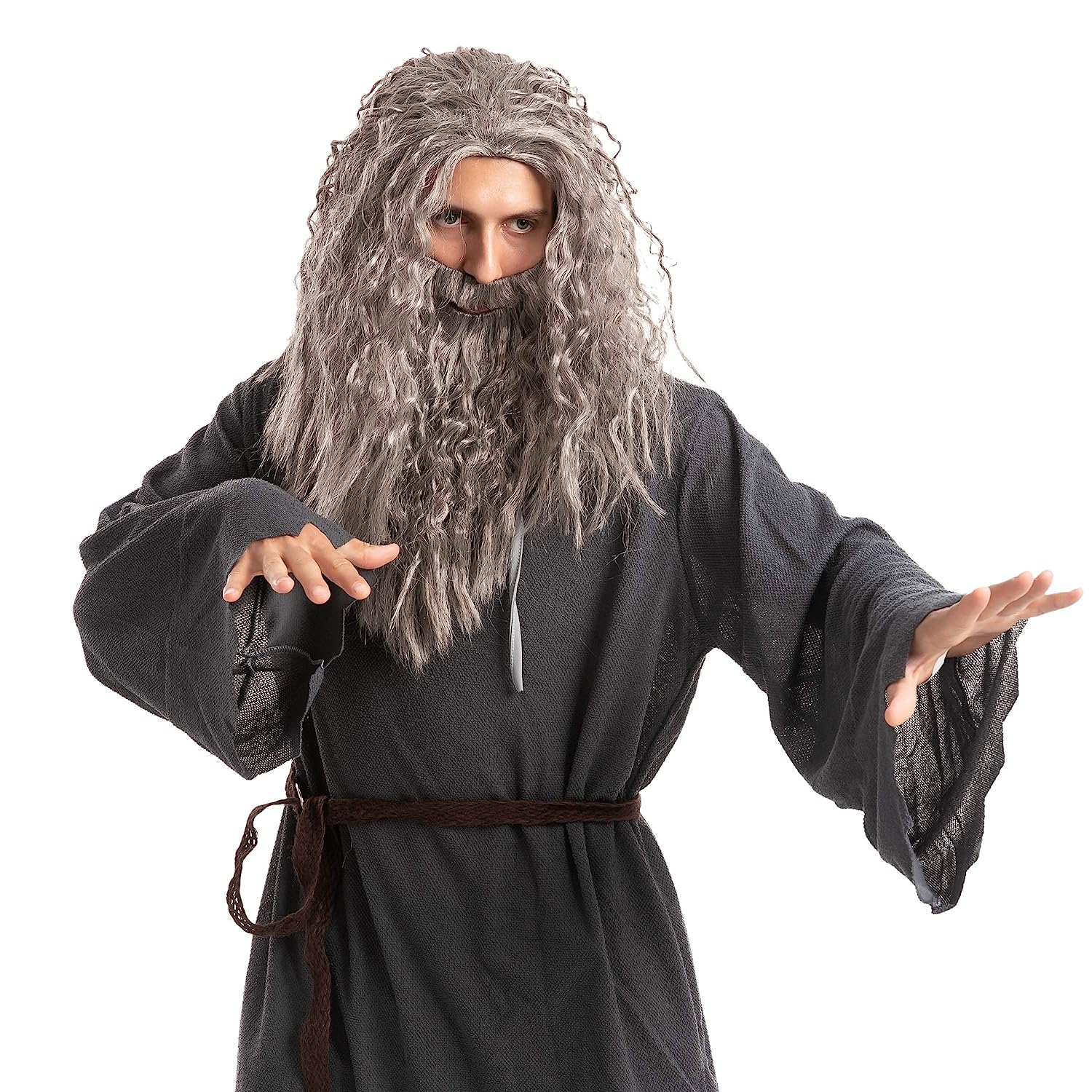 Hperu Wizard Beard Wizard Beard And Wig 1Set Long Grey Magician Wizard Costume Heat Resistant Fiber Costume Wig Santa Halloween Costumes Cosplay Accessory For Adults