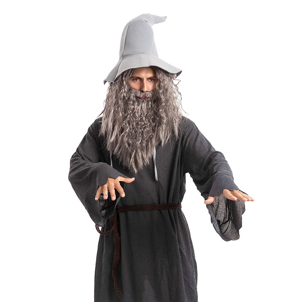 Men Grey Wizard Wig with Beard Cosplay- Adult