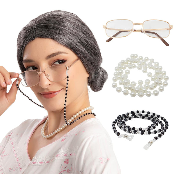 Straight Granny Wig Cosplay Kit Accessories