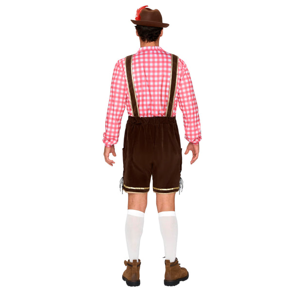 Men Lederhosen Oktoberfest Outfit Costume, Red