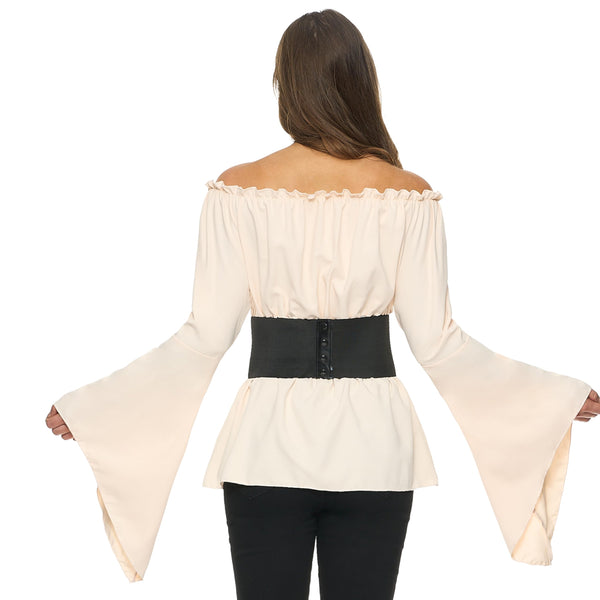 Renaissance Pirate Top Shirt Costume Women-Beige