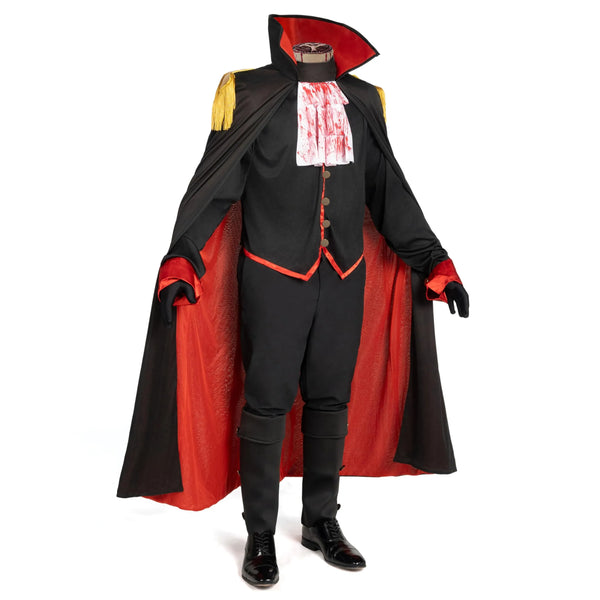 Adult Black Headless Horseman Costume Set, includes Vest with Cape, Hood, Boot Covers, Gloves