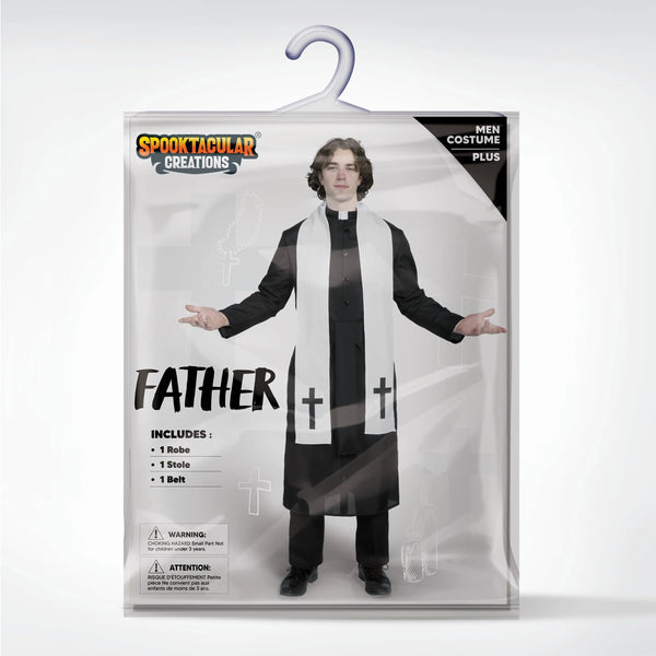 Adult Men's Black Priest Father Robe Stole, Priest Costume