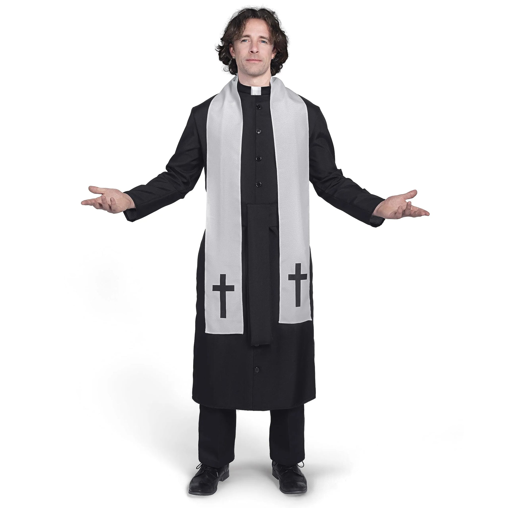 Adult Men's Black Priest Father Robe Stole, Priest Costume, M Adult Men's Black Priest Father Robe Stole, Priest Costume, M