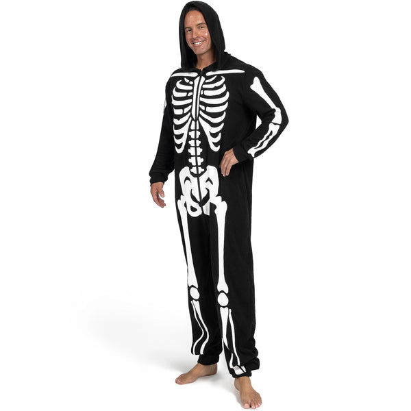 Adult Skeleton Costume for Men Glow in the Dark jumpsuit Pajama Zip-Up Hooded