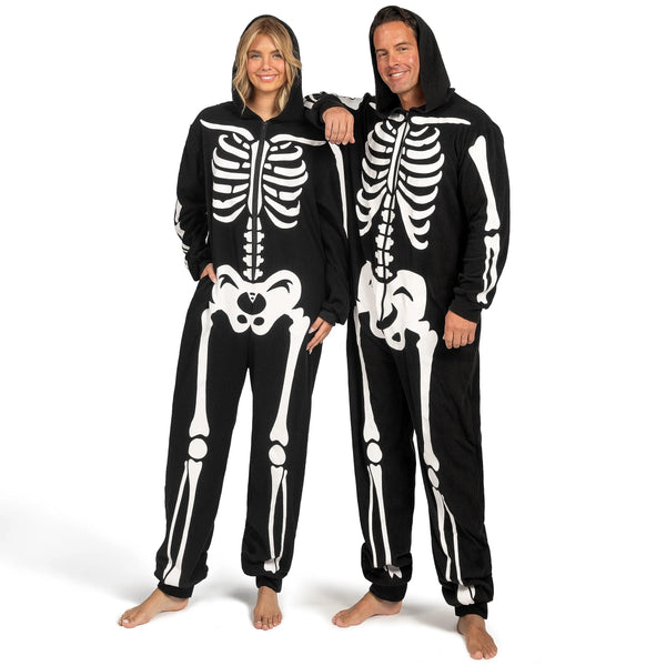 Adult Skeleton Costume for Men Glow in the Dark jumpsuit Pajama Zip-Up Hooded