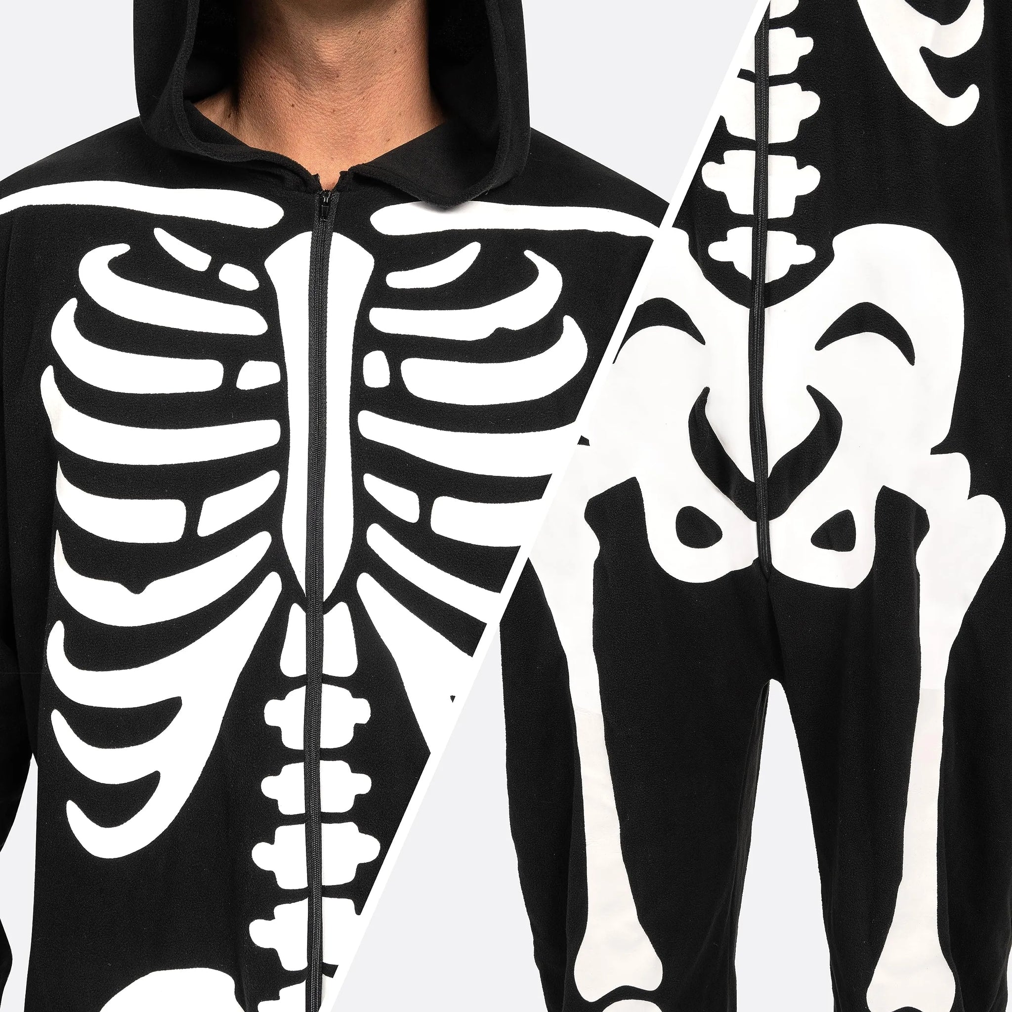 Adult Skeleton Costume for Men Glow in the Dark jumpsuit Pajama Zip Up Spooktacular Creations
