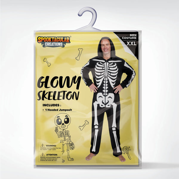 Adult Skeleton Costume for Men Glow in the Dark jumpsuit Pajama Zip-Up Hooded