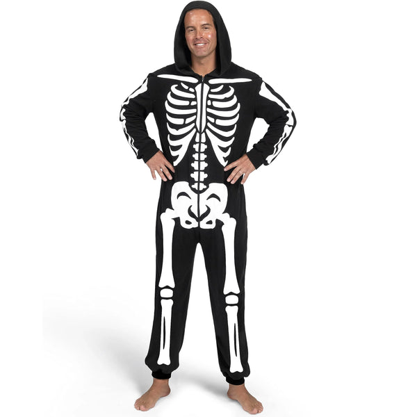 Adult Skeleton Costume for Men Glow in the Dark jumpsuit Pajama Zip-Up Hooded