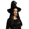 Black Curly Witch Hat with Feather Halloween Costume Accessory