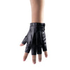 Black Fingerless Driving Gloves, Halloween PU Faux Leather Gloves