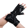 Black Fingerless Driving Gloves, Halloween PU Faux Leather Gloves