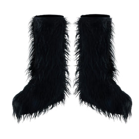 Black Furry Boot Covers, Werewolf Boot Covers for Kids