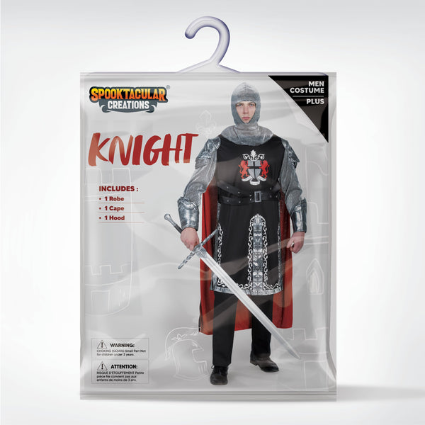 Black Men‘s Medieval Knight Costume with Armor Cape Tunic Hood