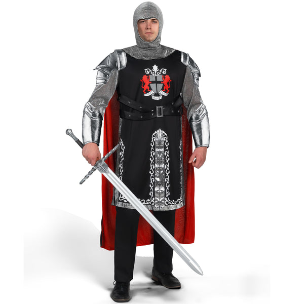 Knight Scarf Black Men's Medieval Knight Costume with Armor Cape Tunic Hood ...