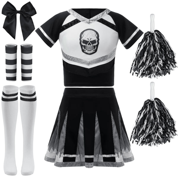 Black Scary Cheerleader Costume, Zombie Fearleader Costume for Girls
