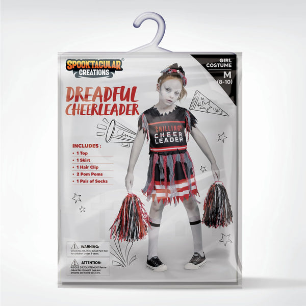 Black and Red Dreadful Cheerleader Zombie Fearleader Costume for Girls