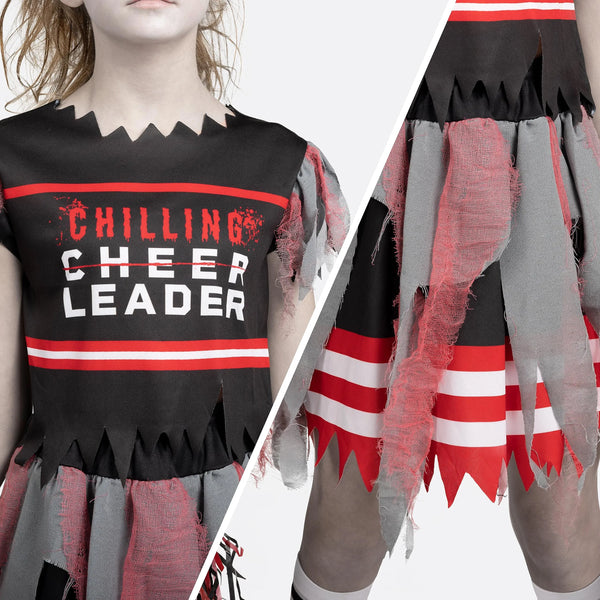 Black and Red Dreadful Cheerleader Zombie Fearleader Costume for Girls